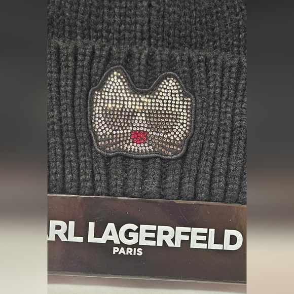 KARL LAGERFELDWomen's Disco Kitty Beanie & Scarf Boxed Gift Set In Black - Picture 2 of 7